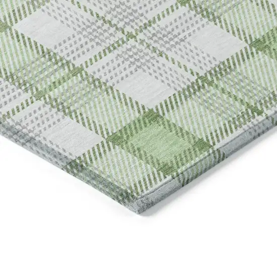 Mint Green And Beige Plaid Washable Indoor Outdoor Area Rug Photo 4