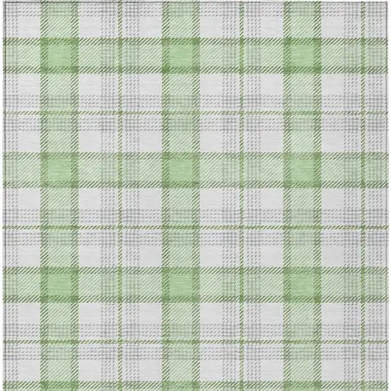 Mint Green And Beige Plaid Washable Indoor Outdoor Area Rug Photo 6