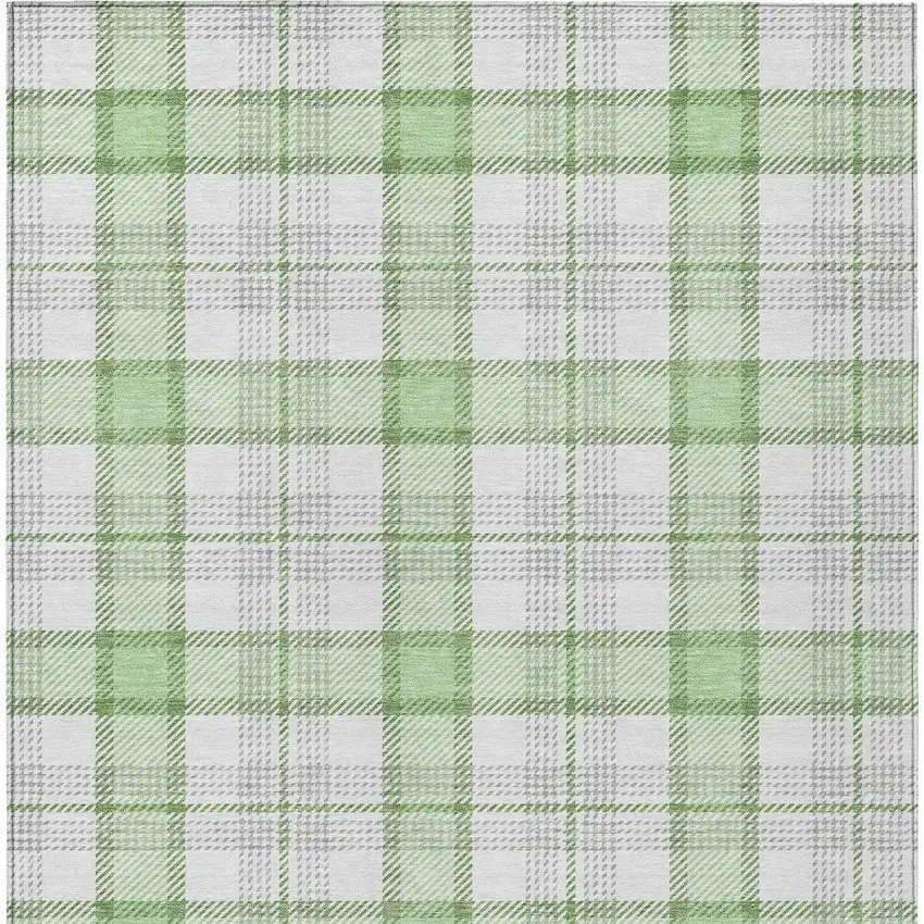 Mint Green And Beige Plaid Washable Indoor Outdoor Area Rug Photo 6