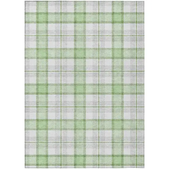 Mint Green And Beige Plaid Washable Indoor Outdoor Area Rug Photo 2