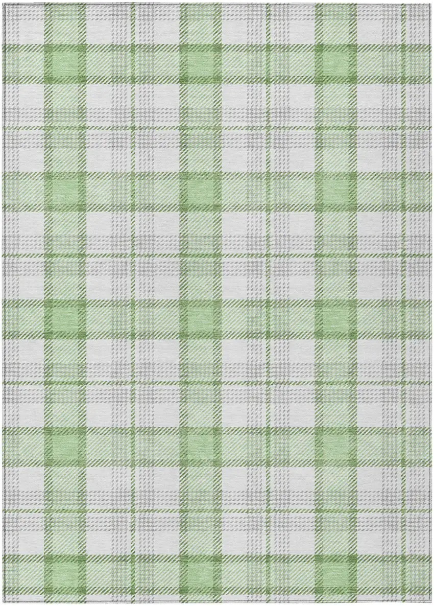 Mint Green And Beige Plaid Washable Indoor Outdoor Area Rug Photo 2