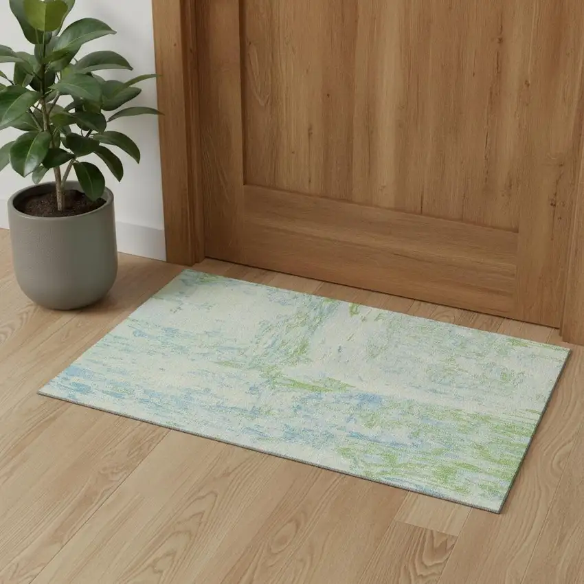 Mint Green And Blue Abstract Washable Area Rug With UV Protection Photo 1