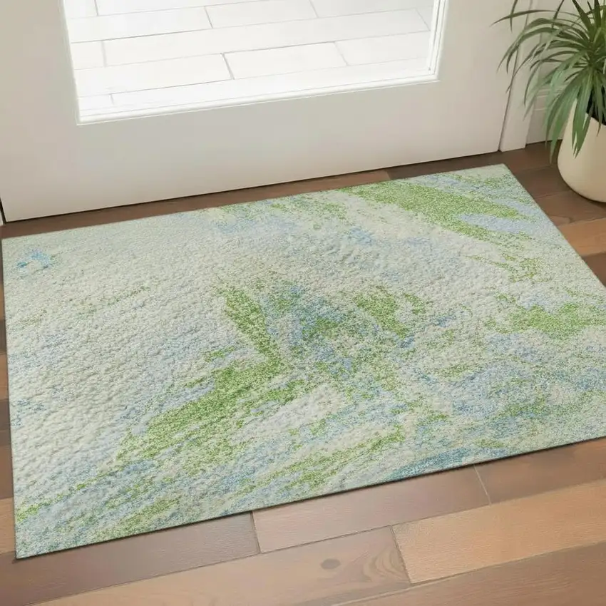 Mint Green And Blue Abstract Washable Area Rug With UV Protection Photo 2