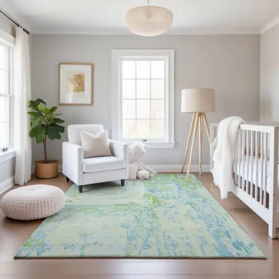 Mint Green And Blue Abstract Washable Area Rug With UV Protection Photo 5