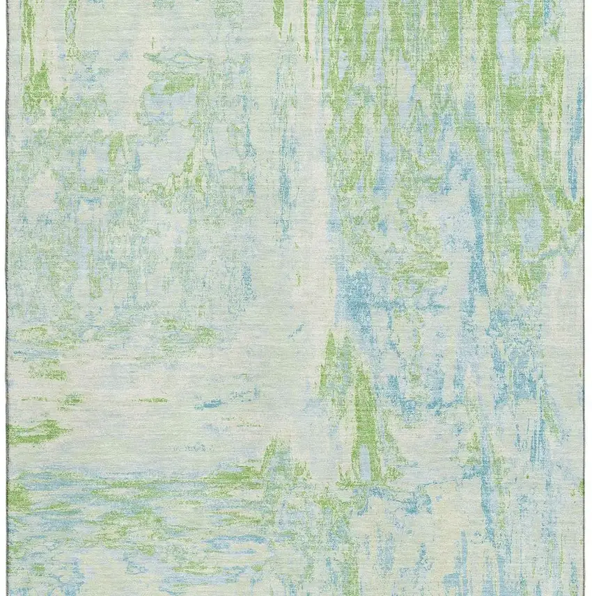 Mint Green And Blue Abstract Washable Area Rug With UV Protection Photo 4