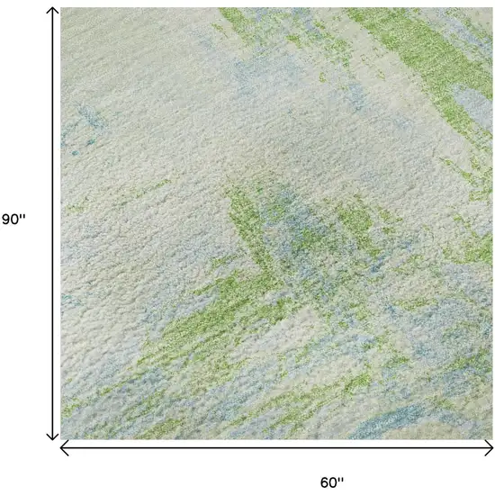 Mint Green And Blue Abstract Washable Area Rug With UV Protection Photo 9