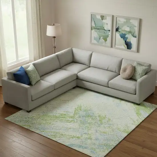 Mint Green And Blue Abstract Washable Area Rug With UV Protection Photo 2