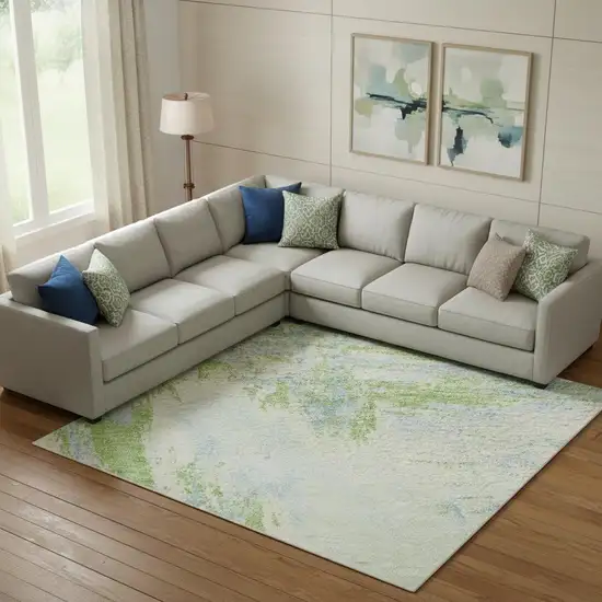 Mint Green And Blue Abstract Washable Area Rug With UV Protection Photo 2