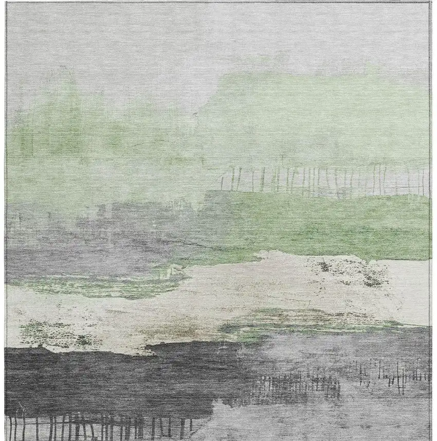 Mint Green And Charcoal Abstract Washable Indoor Outdoor Area Rug Photo 3