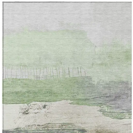 Mint Green And Charcoal Abstract Washable Indoor Outdoor Area Rug Photo 9