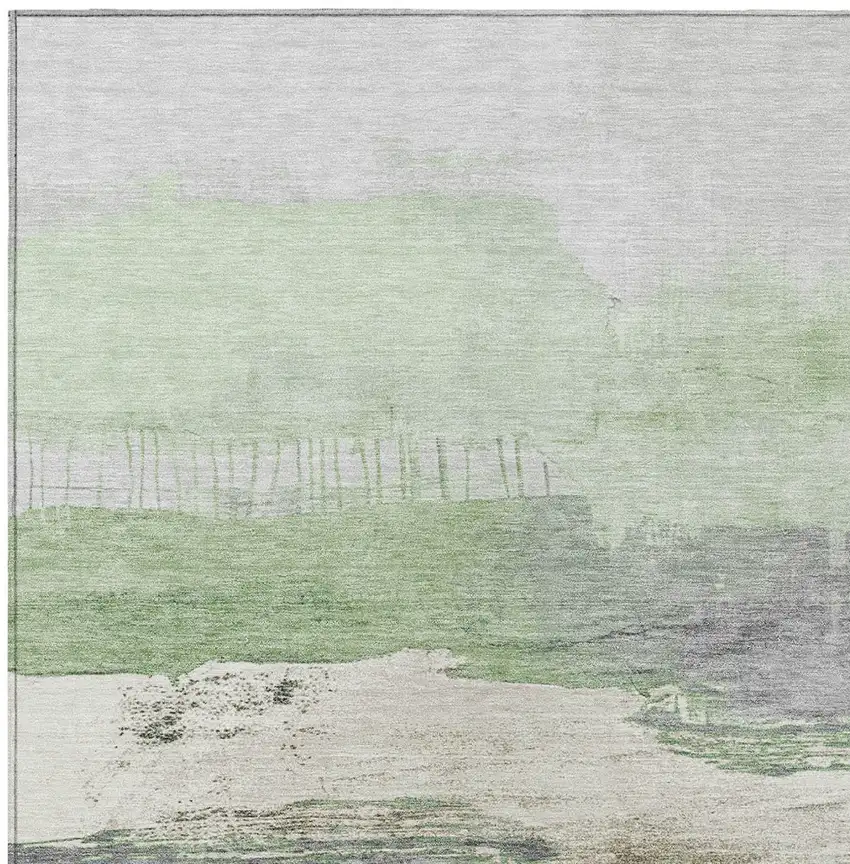 Mint Green And Charcoal Abstract Washable Indoor Outdoor Area Rug Photo 9