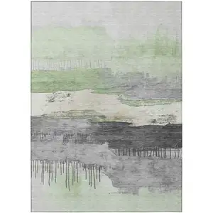 Photo of Mint Green And Charcoal Abstract Washable Indoor Outdoor Area Rug