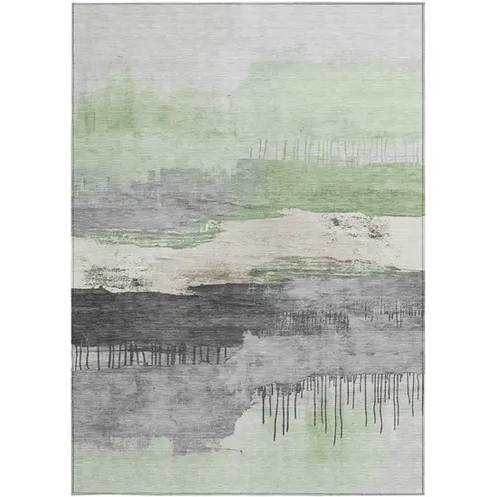 Mint Green And Charcoal Abstract Washable Indoor Outdoor Area Rug Photo 4