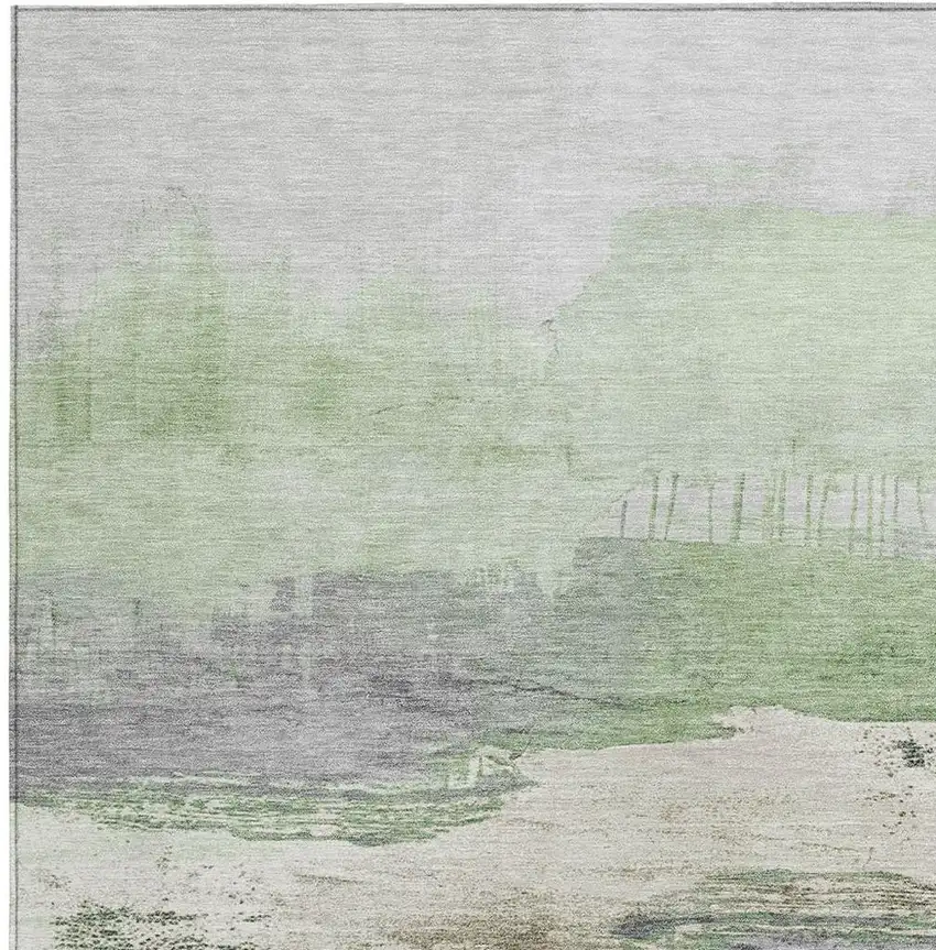 Mint Green And Charcoal Abstract Washable Indoor Outdoor Area Rug Photo 3