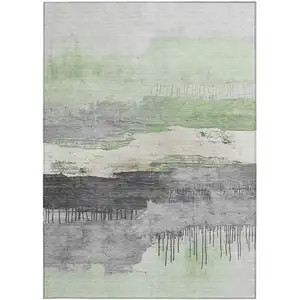 Photo of Mint Green And Charcoal Abstract Washable Indoor Outdoor Area Rug