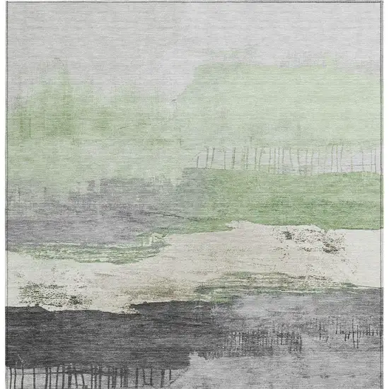 Mint Green And Charcoal Abstract Washable Indoor Outdoor Area Rug Photo 3