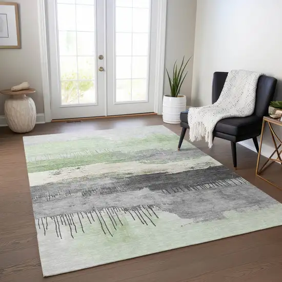 Mint Green And Charcoal Abstract Washable Indoor Outdoor Area Rug Photo 5