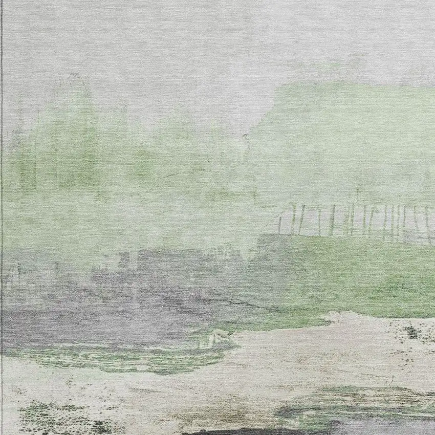 Mint Green And Charcoal Abstract Washable Indoor Outdoor Area Rug Photo 3