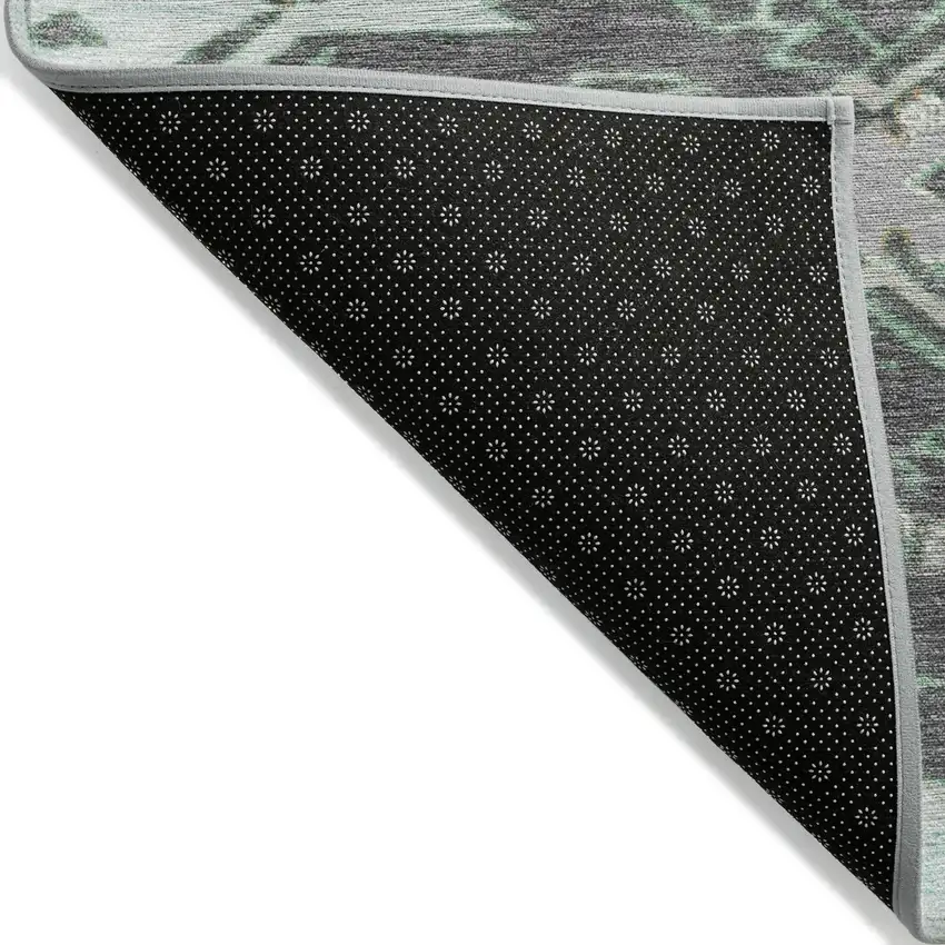 Mint Green And Charcoal Tribal Washable Indoor Outdoor Area Rug Photo 8