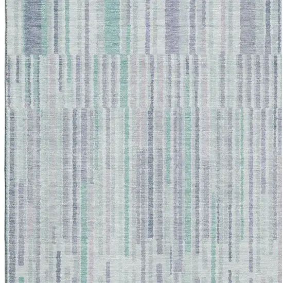 Mint Green And Denim Blue Striped Washable Area Rug With UV Protection Photo 3