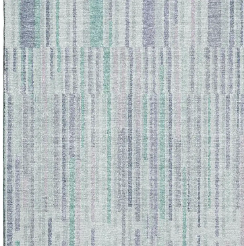 Mint Green And Denim Blue Striped Washable Area Rug With UV Protection Photo 3