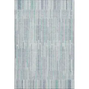 Photo of Mint Green And Denim Blue Striped Washable Area Rug With UV Protection