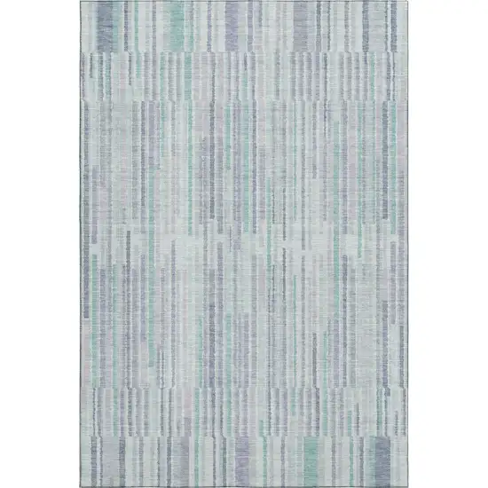 Mint Green And Denim Blue Striped Washable Area Rug With UV Protection Photo 1