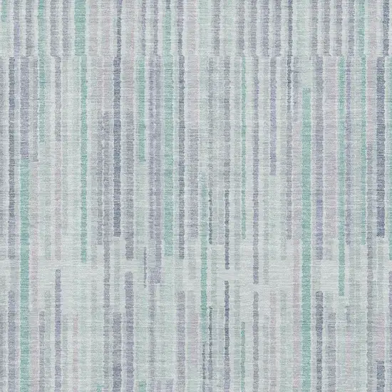 Mint Green And Denim Blue Striped Washable Area Rug With UV Protection Photo 3