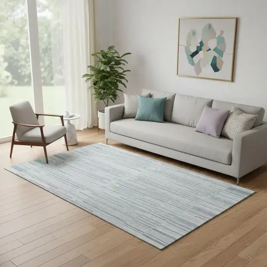 Mint Green And Denim Blue Striped Washable Area Rug With UV Protection Photo 2