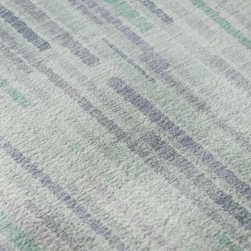Mint Green And Denim Blue Striped Washable Area Rug With UV Protection Photo 8