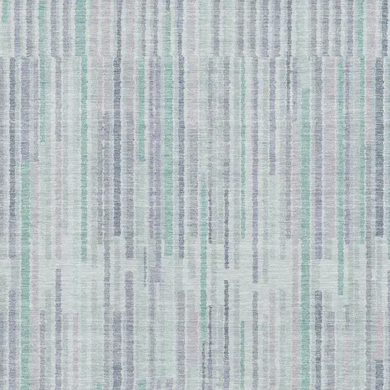 Mint Green And Denim Blue Striped Washable Area Rug With UV Protection Photo 3
