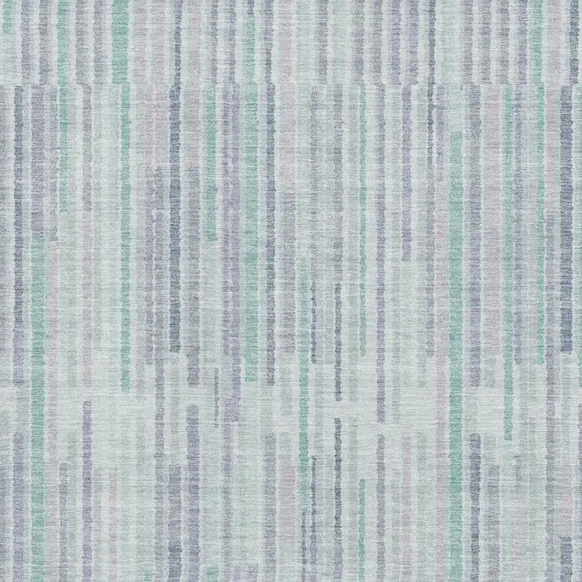 Mint Green And Denim Blue Striped Washable Area Rug With UV Protection Photo 3