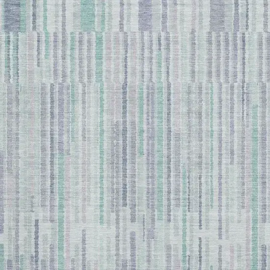 Mint Green And Denim Blue Striped Washable Area Rug With UV Protection Photo 3