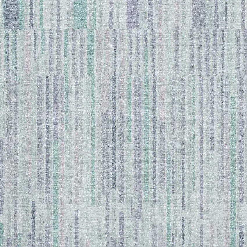Mint Green And Denim Blue Striped Washable Area Rug With UV Protection Photo 3