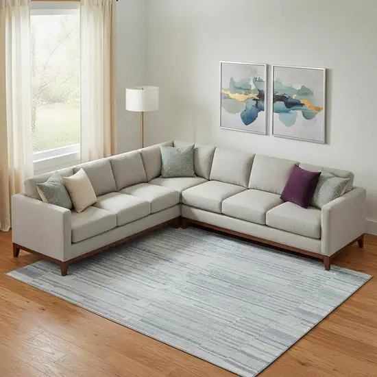 Mint Green And Denim Blue Striped Washable Area Rug With UV Protection Photo 2