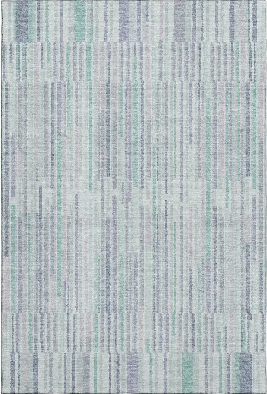 Mint Green And Denim Blue Striped Washable Area Rug With UV Protection Photo 1