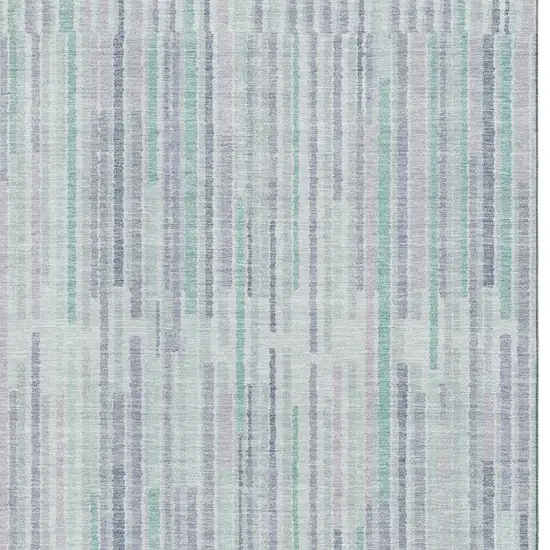 Mint Green And Denim Blue Striped Washable Area Rug With UV Protection Photo 3