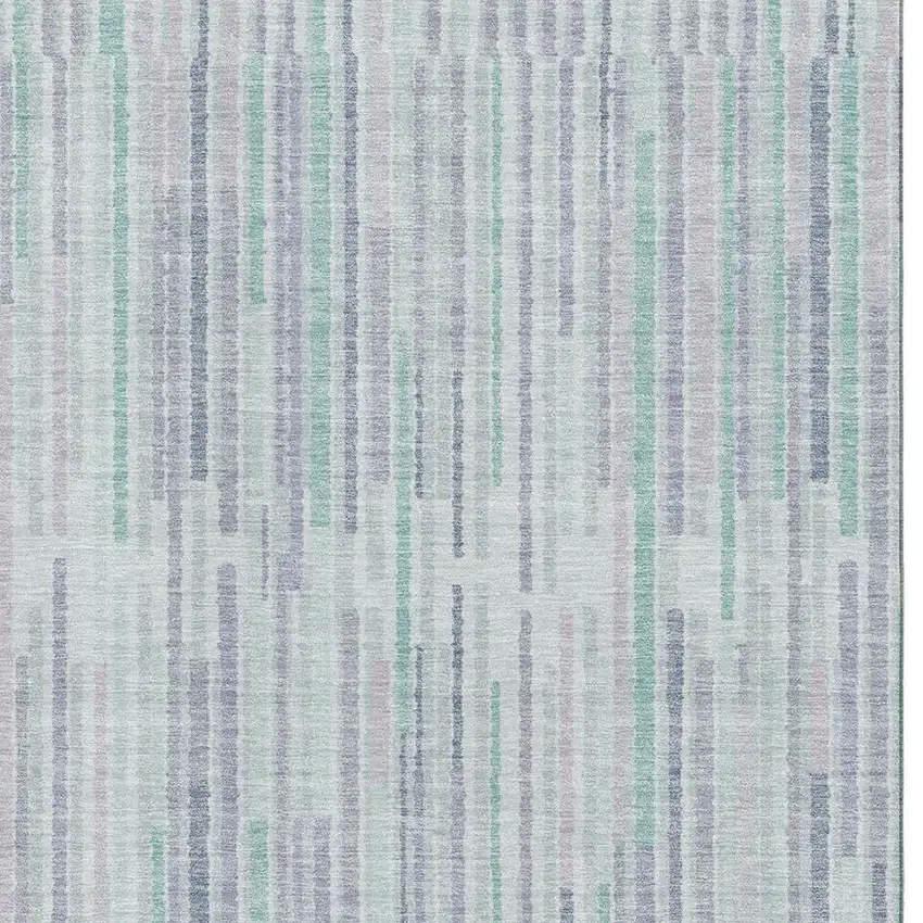 Mint Green And Denim Blue Striped Washable Area Rug With UV Protection Photo 3