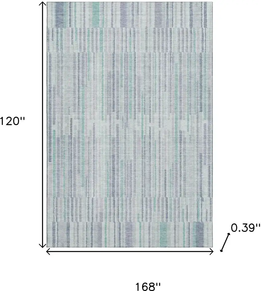Mint Green And Denim Blue Striped Washable Area Rug With UV Protection Photo 9