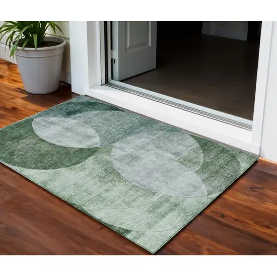 Mint Green And Fern Green Geometric Washable Indoor Outdoor Area Rug Photo 1