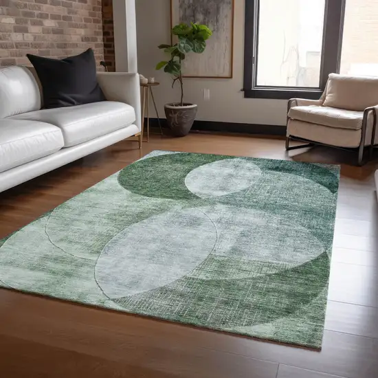 Mint Green And Fern Green Geometric Washable Indoor Outdoor Area Rug Photo 7