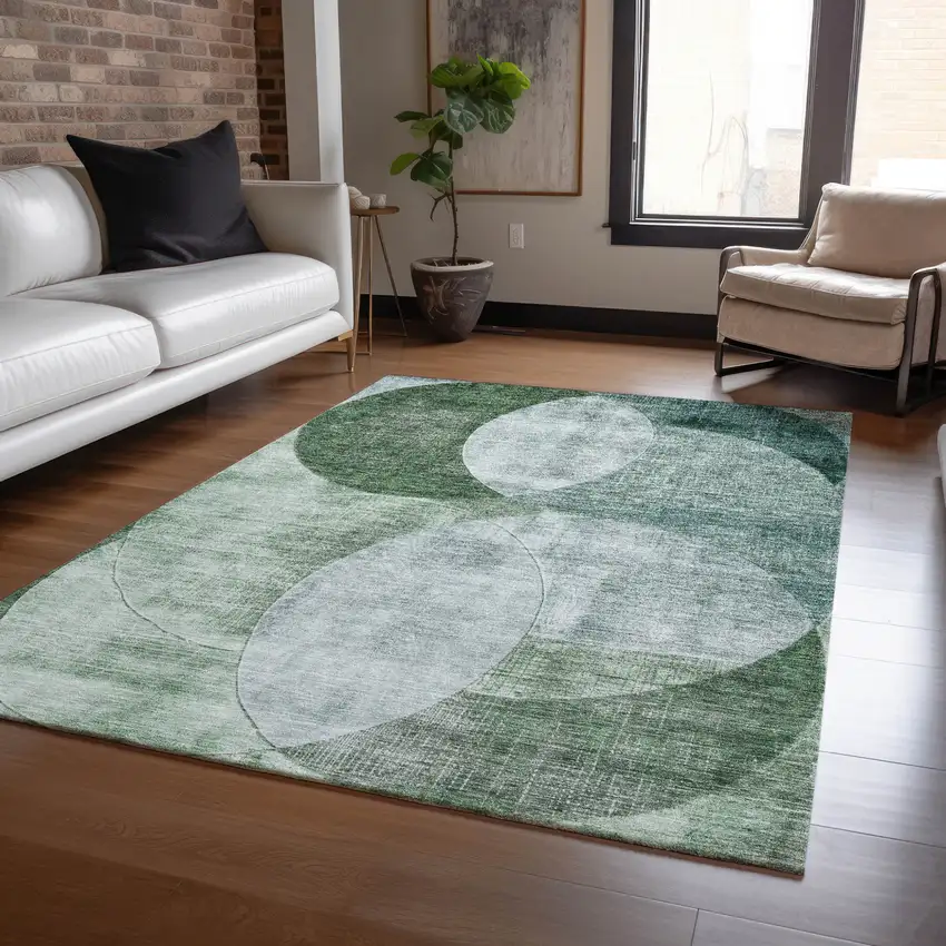 Mint Green And Fern Green Geometric Washable Indoor Outdoor Area Rug Photo 7