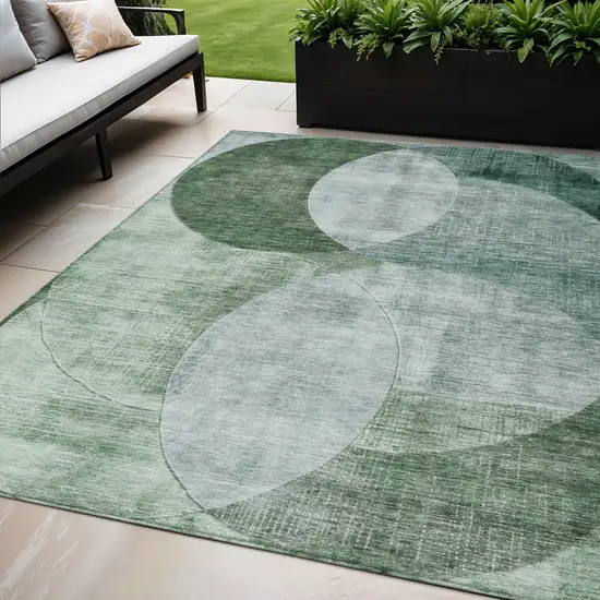 Mint Green And Fern Green Geometric Washable Indoor Outdoor Area Rug Photo 1