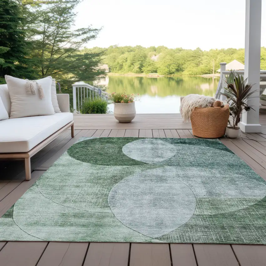 Mint Green And Fern Green Geometric Washable Indoor Outdoor Area Rug Photo 7