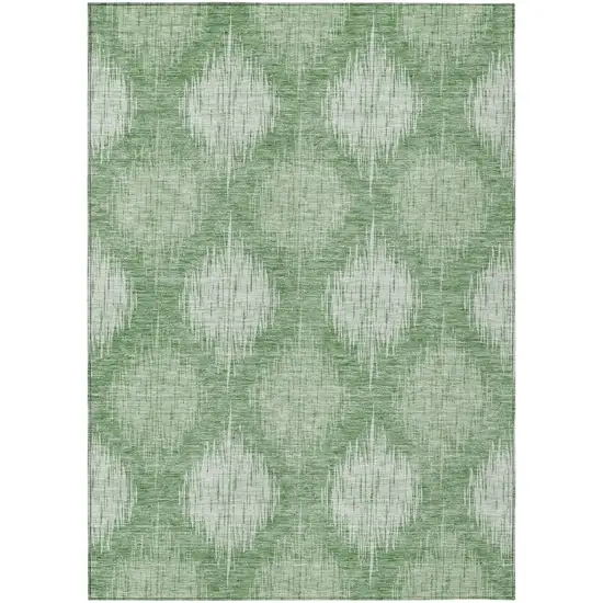 Mint Green And Fern Green Ikat Washable Indoor Outdoor Area Rug Photo 2