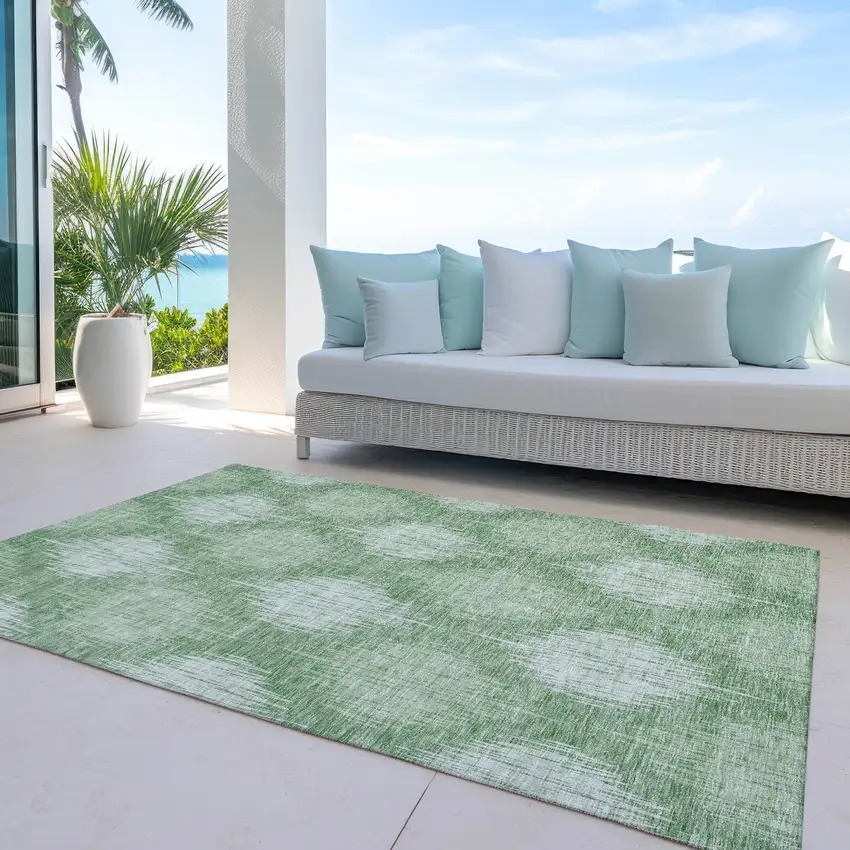 Mint Green And Fern Green Ikat Washable Indoor Outdoor Area Rug Photo 8