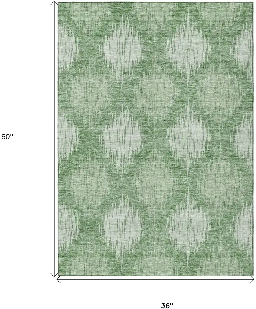 Mint Green And Fern Green Ikat Washable Indoor Outdoor Area Rug Photo 3