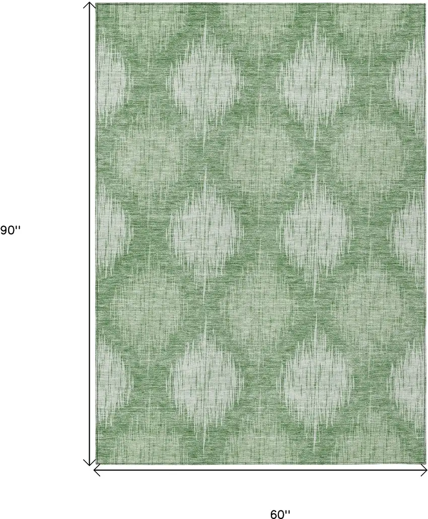 Mint Green And Fern Green Ikat Washable Indoor Outdoor Area Rug Photo 3
