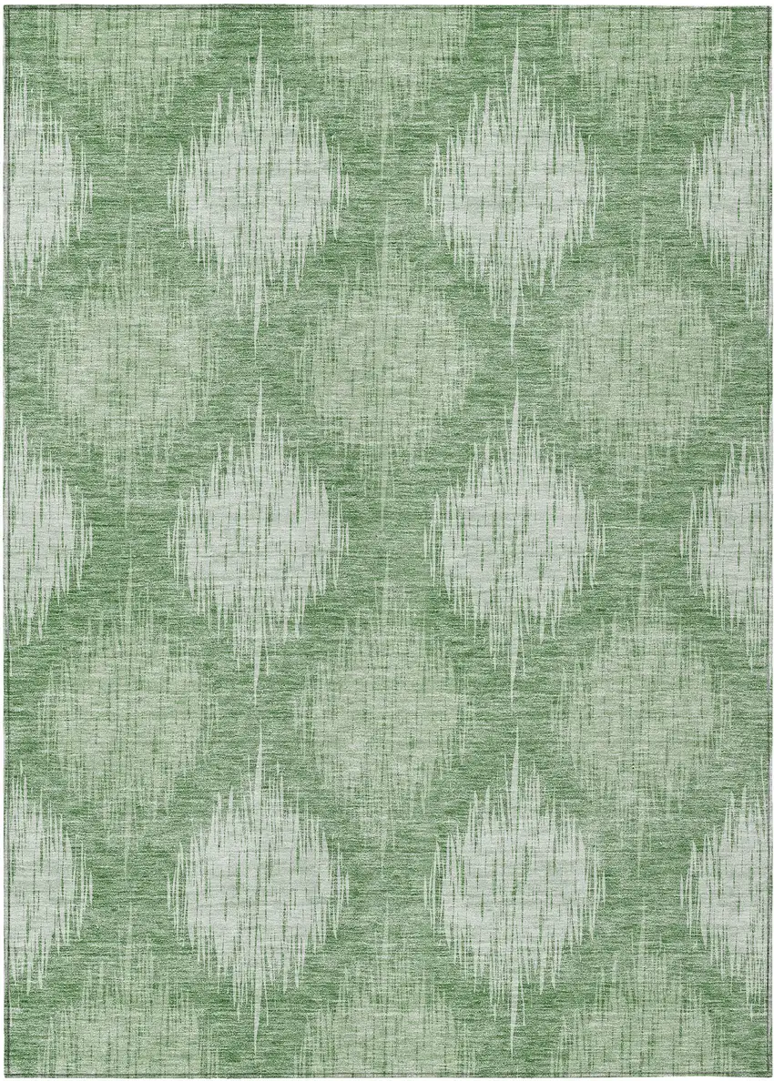 Mint Green And Fern Green Ikat Washable Indoor Outdoor Area Rug Photo 2