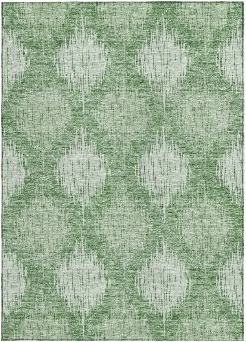 Mint Green And Fern Green Ikat Washable Indoor Outdoor Area Rug Photo 6